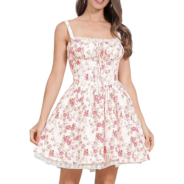 Women Corset Mini Dress Y2K Spaghetti Strap Tie-up Front